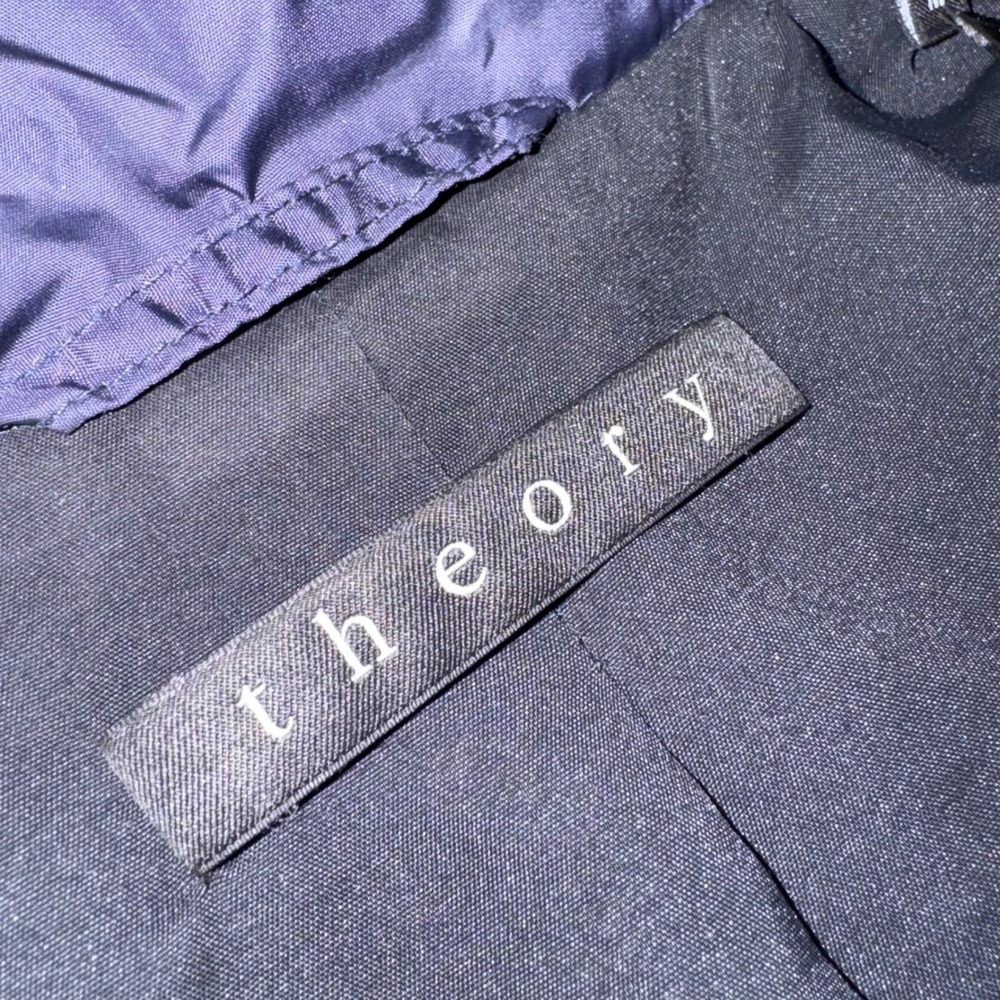 Theory Bomber Jacket Mens M Navy Blue Nylon Full Zip Mock Neck Zipper Cuffs READ - Picture 7 of 12